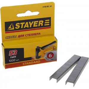  Скобы stayer standart 3159-06, длина 6мм, ширина 11.3мм, сечение 0.75x0.7мм, 1000 шт.